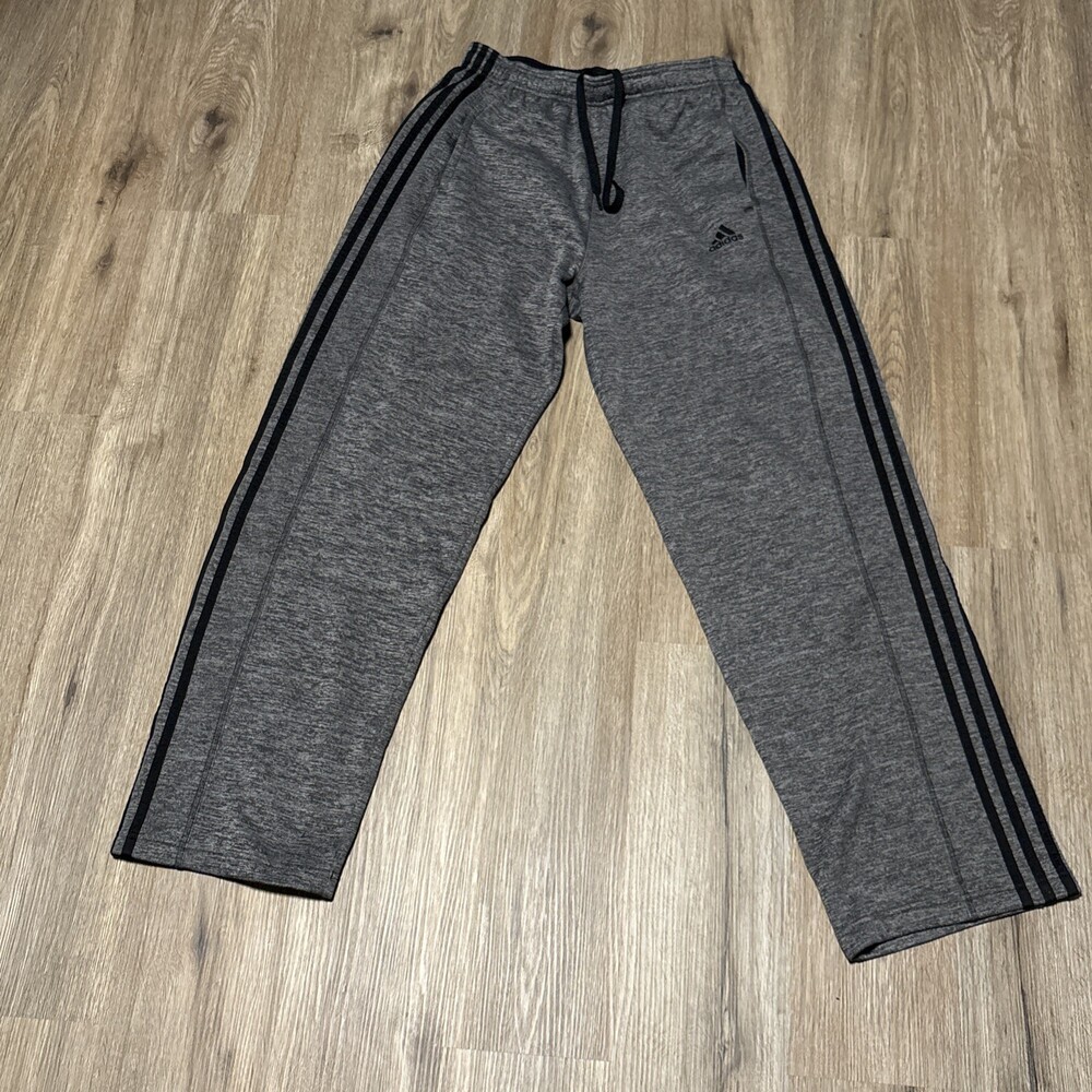 Adidas Men's Large 3 Black Stripe, Fleece Gray Wide Legged Sweatpants